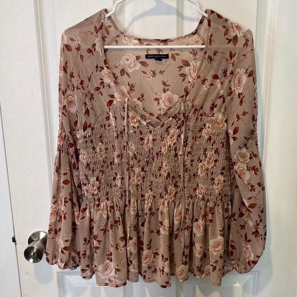 AEO Romantic Lace Up Flowy Blouse EUC - Picture 1 of 12